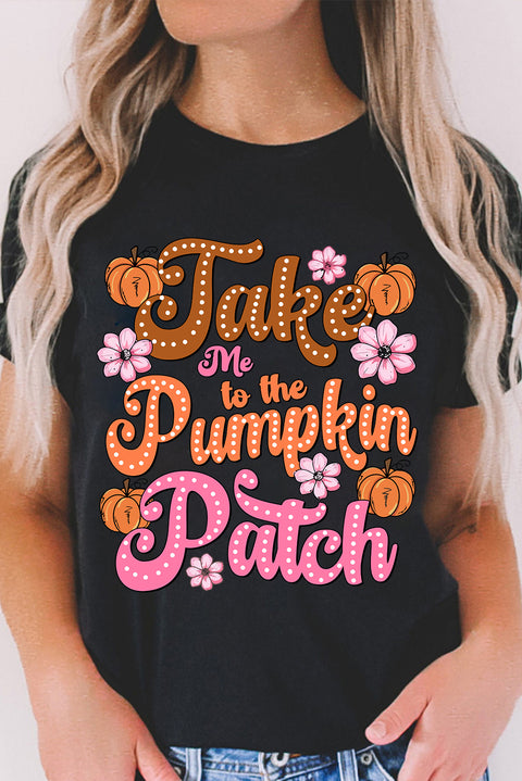 Black Take Me To The Pumpkin Patch Flower Print T Shirt