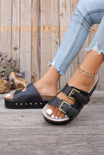 Black Dual Buckle Studded Platform Sandal Slippers