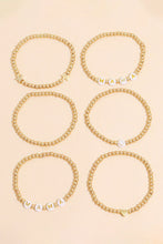 Gold 6Pcs MAMA Heart Star Shape Beaded Bracelet Set