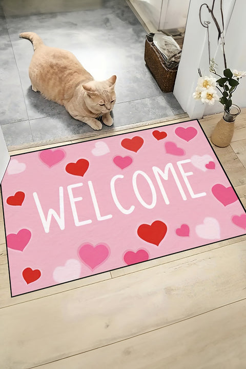 Pink WELCOME Heart Print Non-slip Door Mat