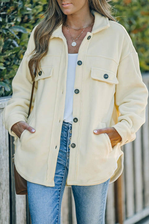 Beige Turn Down Collar Buttoned Shirt Jacket