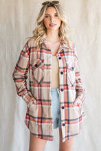 Khaki Chest Pockets Buttoned Oversized Plaid Shacket