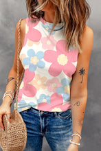 Pink Floral Print Round Neck Sleeveless Top