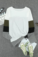 Green Stylish Colorblock Splicing Stripes Top