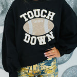 Black TOUCH DOWN Football Graphic Pullover Sweatshirt