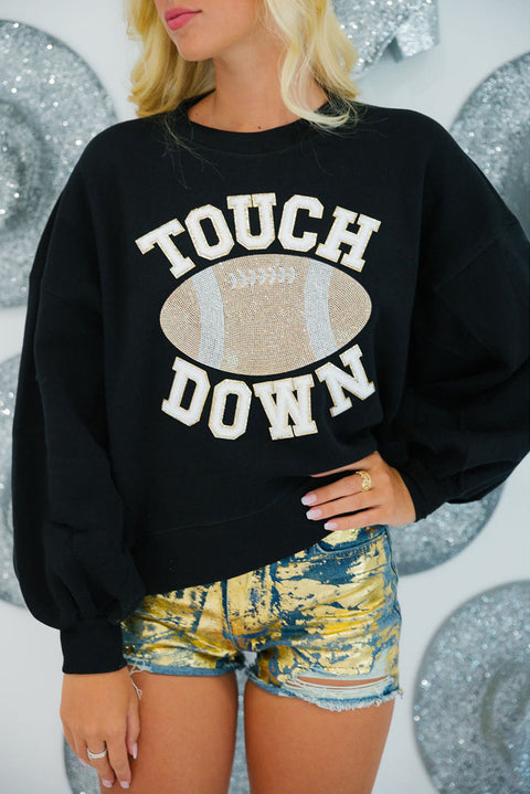 Black TOUCH DOWN Football Graphic Pullover Sweatshirt