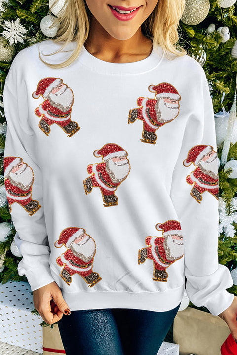 Beige Glitter Santa Claus Graphic Drop Shoulder Christmas Sweatshirt