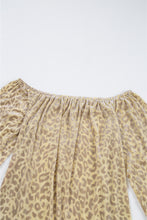 Beige Leopard Velvet Burnout Off Shoulder Long Sleeve Blouse