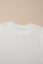 White Solid Color Eyelet Knit Crew Neck Sweater Vest