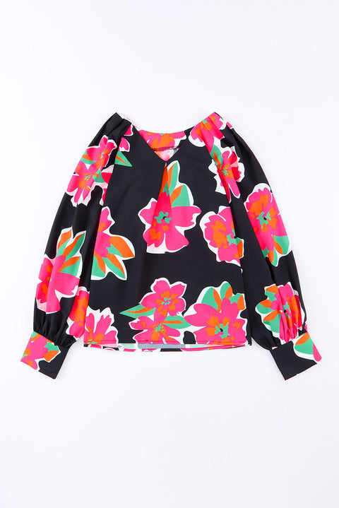 Flower Print Puff Sleeve Blouse