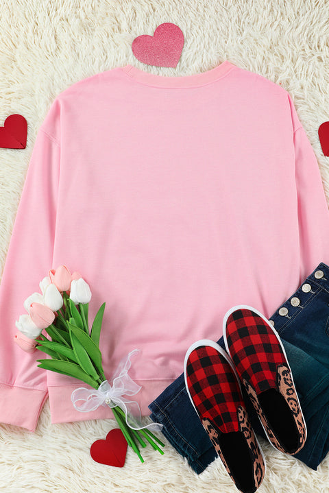 Pink LOVER Puff Print Drop Shoulder Pullover Sweatshirt