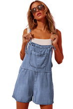 Light Blue Grommet Tie Straps Casual Denim Romper