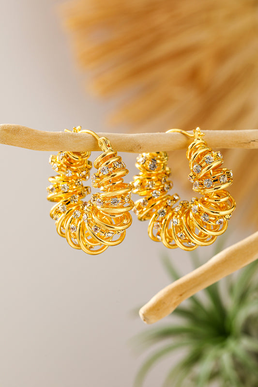 White Rhinestone Spiral Plated Alloy Hook Earrings