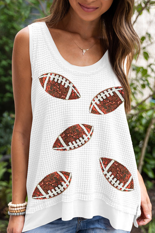 White Sequin Rugby Waffle Knit Tank