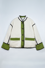 Fern Green Quilted Colorblock Button Up Puffer Coat