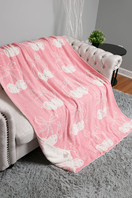 White Cheery Print Reversible Soft Blanket 127*152cm