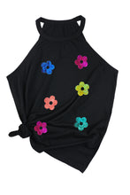 Black Sequin Flower Slim Fit Crewneck Tank Top