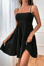 Black Smocked Textured Tiered Skater Dress