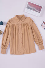 Solid Color Button Up Puff Sleeve Blouse