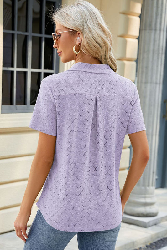 Orchid Petal Eyelet Textured Polo Shirt