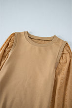 Pale Khaki Textured Patchwork Round Neck Sweatshirt