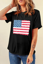 Black Frayed American Flag Printed Crewneck T Shirt