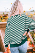 Green Stripe Nutcracker Doll Patched Drop Shoulder Long Sleeve Top