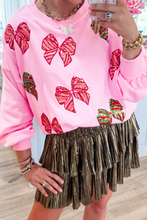 Bonbon Sequin Bowknot Patched Graphic Christmas Sweatshirt