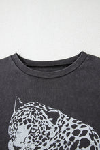 Medium Grey Vintage Cheetah Printed Mineral Wash Graphic Tee