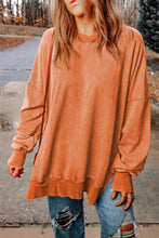 Grapefruit Orange Drop Shoulder Ribbed Trim Oversized Sweatshirt