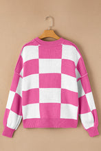 Rose Stripe Checkered Bishop Sleeve Sweater