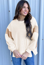 Apricot Corduroy Patchwork Drop Shoulder Long Sleeve Sweatshirt