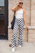 Black Checkerboard High Rise Casual Flared Pants