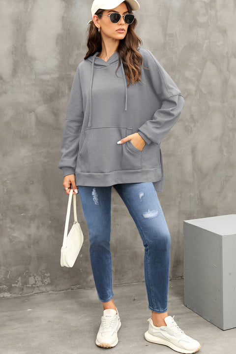 Gray Waffle Knit Fleece Lined High Low Oversized Hoodie