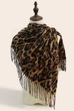 Coffee Leopard Print Fringed Warm Large Scarf