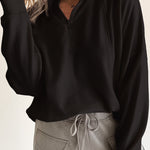 Black Zipped Neck Pullover Drop Shoulder Sweatshirt