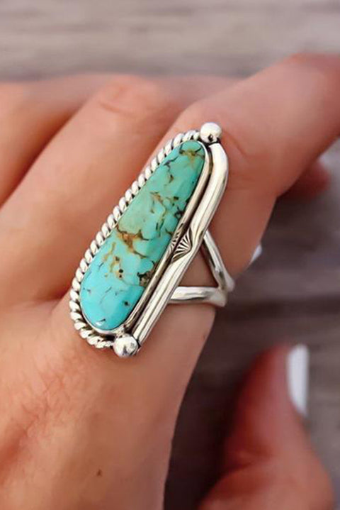 Light Blue Turquoise Decor Alloy Ring