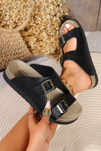 Black Suede Textured Buckle Straps Beach Slippers