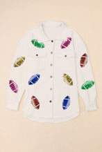 Beige Sequin Rugby Textured Knit Collared Shirt Jacket