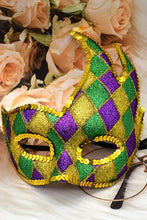 Gold Mardi Gras Sequin Glitter Checkered Masquerade Mask