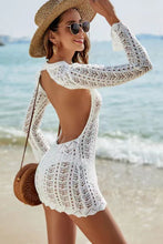 White Daring Cutout Back Long Sleeve Mini Beach Dress