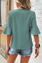 Grass Green Ruffled Half Sleeve V Neck Textured Top