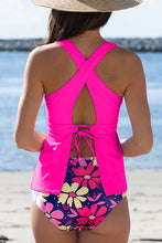 Rose V Neck Ruffled Hem Floral Bottom Tankini Set