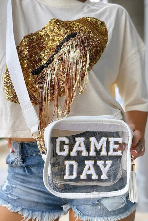 White GAME DAY Pattern Clear Shoulder Bag