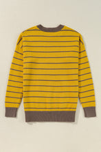 Yellow Stripe Daisy Floral Knitted Round Neck Sweater