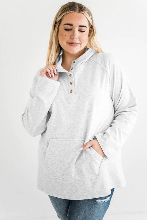 Plus Size Kangaroo Pocket Henley Button Hoodie