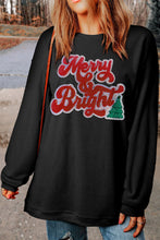 Black Merry & Bright Christmas Tree Pattern Corded Baggy Sweatshirt