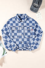 Light Blue Checkered Patchwork Button up Denim Jacket