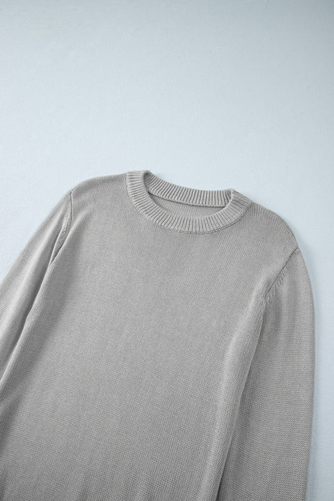 Gray Solid Color Thumbhole Sleeve Ribbed Edge Sweater