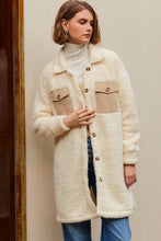 Beige Contrast Flap Pocket Single Breasted Teddy Coat